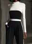 Micro-Elasticity Tight Urban Regular Sleeve Color Block Stand Collar Long Sleeve T-Shirt