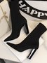 Lycra Chunky Heel Boots