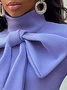 Plain Turtleneck Casual Bow Regular Sleeve Blouse