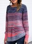 Red Acrylic Long Sleeve Stripes Color-Block Sweater