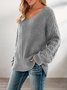 Gray Long Sleeve Knitted Shift V Neck Sweater