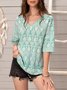 Blue Holiday Floral-Print Cotton-Blend Top