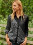 Women Geometric Simple Autumn Shirt Collar Daily Long sleeve Fit Regular H-Line Blouse