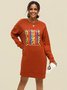 Red Casual Long Sleeve Knitting Dress