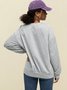 Gray Letter Crew Neck Cotton-Blend Casual Shirts & Tops