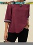 Red V Neck Holiday Cotton-Blend Tops