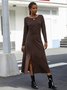 Fall Spring Crew Neck Long Sleeve Simple Cotton Ruched Dresses