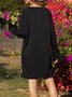 Black Crew Neck Long Sleeve Paneled Cotton-Blend Dress