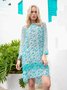 V Neck Blue Shift Floral-Print Mini Dress