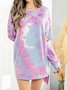 Pink Long Sleeve Ombre/tie-Dye Cotton-Blend Knitting Dress