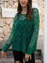 Green Crew Neck Cotton-Blend Long Sleeve Sweater
