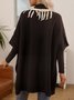 Black Long Sleeve Paneled Plain V Neck Sweater