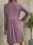 Purple Crew Neck Long Sleeve Plain Cotton-Blend Dress