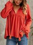 Red Long Sleeve Paneled Crew Neck Top