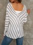 Gray Casual Striped Cotton-Blend Top