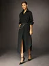 Urban Plain Shirt Collar Black Maxi Dress