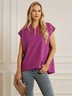 Women Vacation Plain Summer V neck Mid-weight No Elasticity Daily Short sleeve Off Shoulder Sleeve Blouse