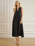 Plain Summer Simple No Elasticity Daily Polyester fibre Loose Notched A-Line Dresses for Women