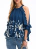 Vacation Summer Plants Batwing Sleeve Mid-weight Micro-Elasticity Daily Loose Regular Blouse for Women
