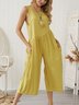 Solid Casual Crew Neck Sleeveless Jumpsuit