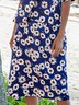 Navy Blue Floral Floral-Print A-Line Holiday Midi Skirt
