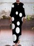 Cotton-Blend Polka Dots 3/4 Sleeve Casual Dress