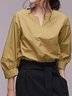 Summer Lightweight Casual V Neck Mid Sleeve Daily Blouse