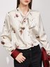 Elegant Lace-up  Floral Printed Long Sleeve Blouse