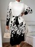 Black Daily Long sleeve Floral Stand Collar Dress