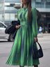 Geometric Autumn Elegant Polyester Stand Collar Midi 1 * Dress Long sleeve X-Line Dresses for Women