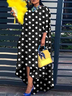 Polka Dots Autumn Urban Daily Long Three Quarter A-Line Regular Regular Size Dresses for Women
