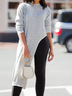 Plain Autumn Urban Polyester High Elasticity Loose Long sleeve H-Line Regular Size Sweater for Women