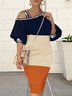 Casual Regular Fit Color Block Asymmetrical Midi Dress