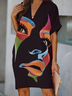 Plus Size Abstract Loose Casual V Neck Dress