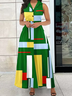 Lapel Collar Elegant Geometric Regular Fit Sleeveless Dress With No Belt