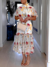 Plus Size Floral Stand Collar Vacation Regular Fit Midi Dress With No Belt