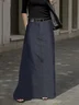Urban Plain Regular Fit Faux Denim Maxi Skirt