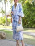 Plus Size Stand Collar Vacation Floral Midi Dress With No Belt