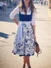 Elegant V Neck Lace-Up Floral  Dirndl Dress Three Piece