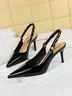 Versatile Black Metal Chain Slingback Pumps