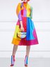 Regular Fit Stand Collar Urban Color Block Shirt Dress