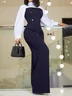 Urban Long Sleeve Split Joint  Buttoned Jumpsuit Fake Two Pieces