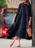 Plain Elastane Crew Neck Elegant Regular Sleeve Dress