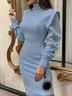 Plain Regular Fit Stand Collar Elegant Regular Sleeve Dress