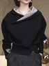 Casual Cross Neck Raglan Sleeve Plain Loosen Hoodie