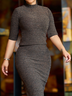 Tight High Elasticity Stand Collar Tight Regular Sleeve Half Sleeve Elegant Sweater