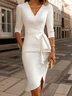 Plain Elegant Regular Sleeve V Neck Tight Dress