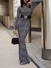 Urban Houndstooth Long Sleeve Tight Maxi Dress With No Belt