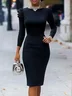 Long Sleeve Elegant Plain Crew Neck Dress