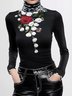 Regular Sleeve Printing Turtleneck Floral Urban T-Shirt